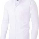 Alimens & Gentle Men's Dress Shirts Long Sleeve Wrinkle-Free Stretch Shirts Solid Formal Button Down Shirt with Pocket L
