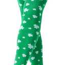 Striped Leg Warmer Women Girls Knee High Socks Tights (Green With Clover)