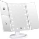 WEILY Makeup Vanity Mirror with 21 LED Lights and Touch Screen, Tri-Fold 1x 2X 3X Magnification,180 Adjustable Rotation and USB Powered,Countertop Cosmetic Mirror (White)