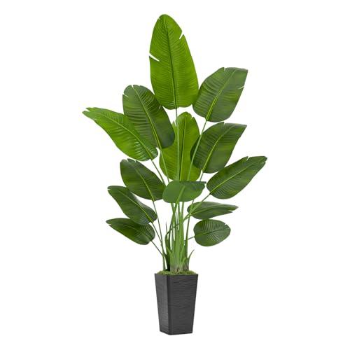 Lifelike Bird of Paradise Artificial Plant 7ft Faux Banana Leaf Tree with Black Tall Wavy-Textured Planter for Home Decor - Perfect Indoor Silk Floor Plant for Living Room Office Ambiance Enhancement
