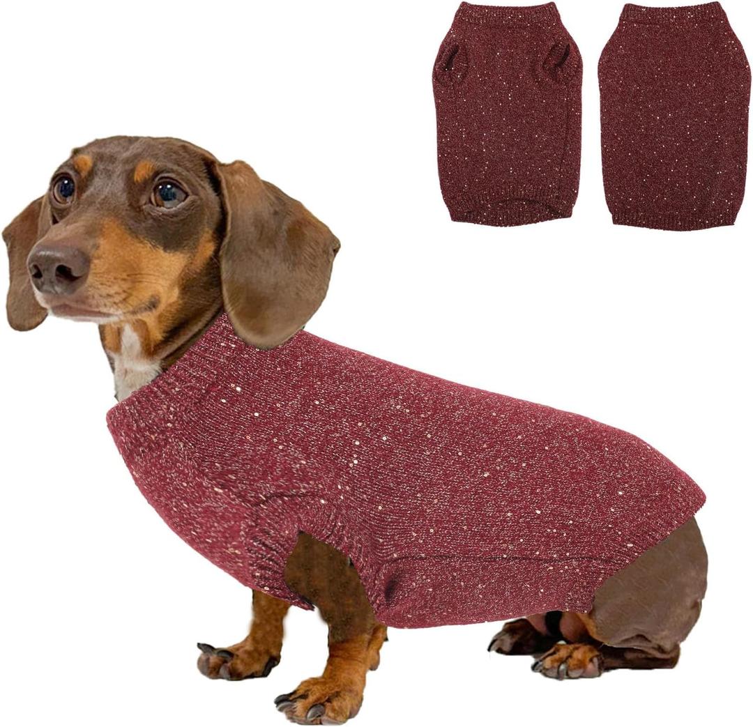 Dachshund Sweater,Small Dog Pullover Coat,Cold Weather Thermal Knitted Puppy Jacket, Classic Thick Warm Clothes for Mini Dachshund,Wiener Dog(Red,Medium)