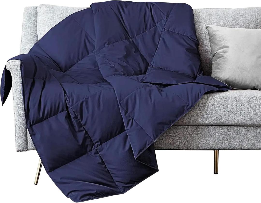 puredown Soft Feather Down Throw Blanket Lightweight Packable Couch Throw for Indoor and Outdoor Use, Throw 50"X70", Navy
