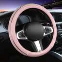 Car Steering Wheel Cover, Microfiber Leather Wheel Cover Breathable, Universal 15 inch, Anti-Slip, Warm in Winter and Cool in Summer (Pink)