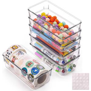 Ohlove 6Pcs Clear Plastic Drawer Organizers Tray 6" x 3" Storage Bins with 25Pcs Non-slip Pads for Makeup, Jewelries, Kitchen Utensils, Bathroom and Office
