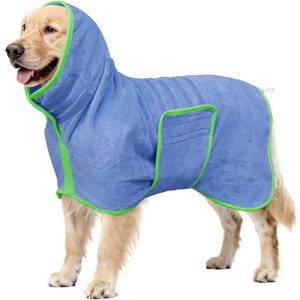 Soft Dog Bathrobe Fast Drying Dog Coat, Super Absorbent Dog Towels for After Bath, Microfiber Pet Robe Adjustable Collar & Belly Warm Keeping Dogs Coat for Pet Dogs & Cats (Blue, Large)