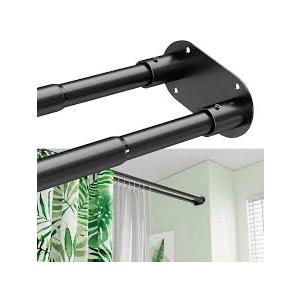 Double Shower Curtain Rod, Adjustable 28 to 76 Inches Wall Mounted Double Shower Rod Rustproof, Black Shower Curtain Pole for Bathroom, Laundry Room, Bathtub
