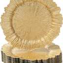 MAONAME Gold Charger Plates Set of 12, Reef Plate Chargers for Dinner Plate, Plastic Decorative Plates for Table Setting, Thanksgiving, Christmas