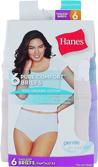 Hanes Women's Organic Cotton Panties Pack, ComfortSoft Underwear, 6-Pack (Colors May Vary), SIZE 5