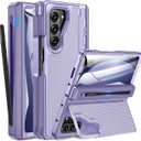 Caka for Samsung Galaxy Z Fold 5 Case [Thinner S Pen Holder] [Hidden Kickstand] [Hinge Protection] [Screen Protector] Full Body Hard Shockproof Phone Cover with Anti-Slip Textured for Fold5 - Purple