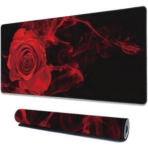 Large Extended Mouse Pad Red Smoke Rose Desk Mat,Large Gaming Mouse Pad,Big Desk Pad with Thick Stitched Edges Suit for Home Office or Gaming 35.4x15.7 Inch