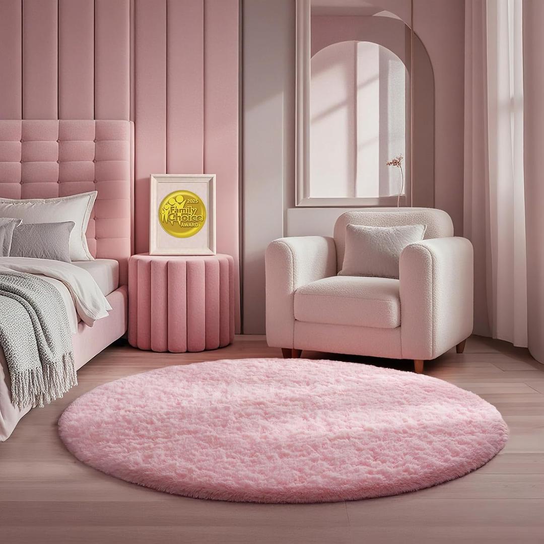 Ophanie Soft Fluffy Shaggy Rugs for Bedroom Living Room Dorm Nursery Home Decor Aesthetic, Color Pale Pink, Size 4' Round