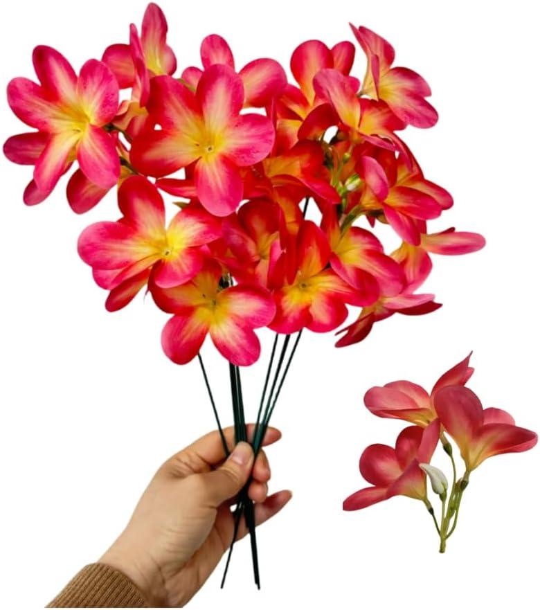 10 Bunch Pink Artificial Flowers Fake Plumeria Flower with Stems,12inch Real Touch Lifelike Frangipani Flower Bouquets for Wedding Engagement Party Cake Topper Spring Flowers Beach Decor
