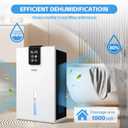 PSOS Dehumidifier, Dehumidifiers for Home, 98 OZ Water Tank, (1000 sq.ft) Quiet Dehumidifier for Basement Bathroom Bedroom with Humidity Display, Auto Shut Off, Relaxing 7 Color Ambient Light(White)