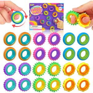 Fidget Toys Sensory Rings for Kids: 24 Pack Goodie Bags Stuffers for Kids - Quiet Stress Toys for Autism Calming - Fun Fidgets for Classroom Prizes Stocking Stuffers
