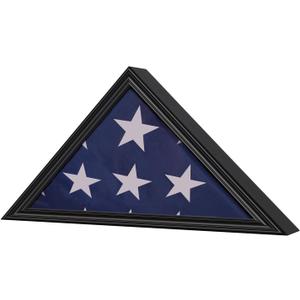 Military Flag Display Case for Burial Flag - Fits a Folded 5' x 9.5' Flag Military Flag Box - Wooden Frame with Glass with Wall Mount - Flag Display Case for Burial Flag Black