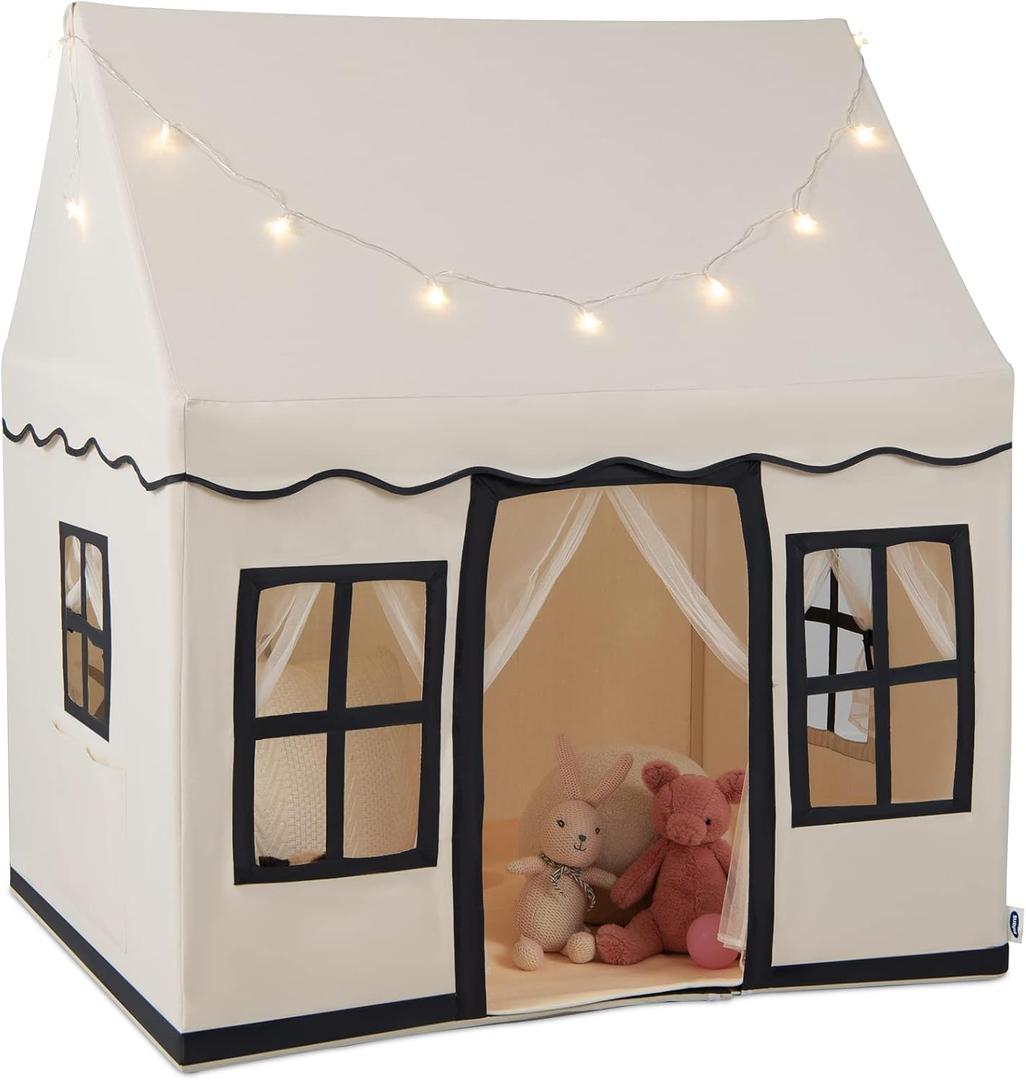 INFANS Kids Play Tent with Washable Mat Star Light Windows, Anti-Trip Large Playhouse Toys for Children Boys Girls, Indoor Outdoor Princess Tents Castle for Toddlers (Black)