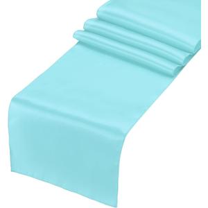 uxcell 12 Pcs Pale Turquoise Satin Table Runner 12" x 108" Romantic Silk Table Runner Smooth Fabric Table Runner Decorations for Wedding Dining Birthday Party (9ft)