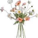 6pcs Artificial Poppy Flowers Spring Flowers Real Touch Flowers Silk Fake Poppy Flowers with Stems Faux Poppy for Home Table Centerpieces Floral Arrangement Wedding Bouquet Mixed Decoration (Pink-white)