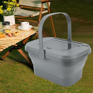 Foldable Picnic Basket, Folding Camping Storage Basket Large Capacity Portable Foldable Outdoor Storage Box with Tray Table, Car Trunk Organizer Storage Basket for Outdoor Parties, Family(Gray)