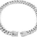 Tallew Silver Dog Chain Diamond Collar Walking Metal Chain Necklace with Secure Buckle Pet Cuban Style Collar Jewelry Accessories for Small Medium Large Dog Cats(22 Inch)
