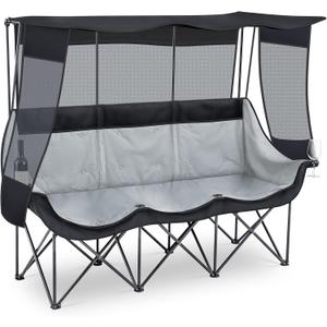 Teenyyou 3 Person Camping Chair with Canopy Shade 700lbs Heavy Duty Oversized Beach Camping Chair with Thick Cushion Cup Holder and Carry Bag, Foldable Portable Sofa for Lawn Beach Outdoor(Black)