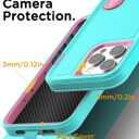 AICase for iPhone 15 Pro Max Case Built-in Stand with Glass Screen Protector,Heavy Duty Drop Protection Full Body Rugged Shockproof Military Protective Tough Durable for iPhone 15 Pro Max 6.7"_3 (Water Blue/hot pink+Glass Protector)