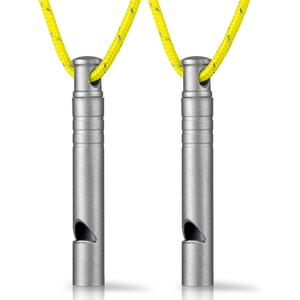 TISUR Titanium Emergency Whistle,120db Safety Whistle with Lanyard,Outdoor Survival Small Whistle for Life Saving,Hiking,Pets Training,Coach Sports (Gray-2PCS)