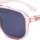 Square Reader Sunglasses for Men Women Double Bridge Pilot Full Lens Sun Reading Glasses UV400 Outdoor Driving, Clear Pink Frame + Grey Lens, +3.0