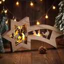 Wooden Nativity Scene Set Christmas Nativity Scene Tabletop Set Christmas Ornament Christian Religious Rustic Decorations with LED Light for Shelves Tables Decorations Indoor Decor(Classic)
