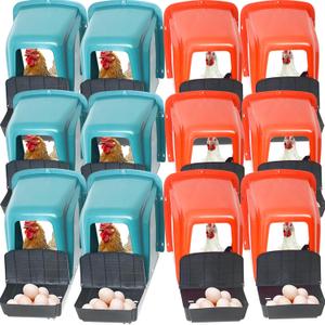 12-Pack Nesting Boxes for Chickens, Roll Away Chicken Laying Boxes - Durable Plastic Chicken Nesting Boxes for Hens, Coop Accessories with Perch for Easy Egg Collection