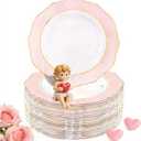 WDF 60pcs Pink Plastic Plates - 10.25inch Baroque Pink And Gold Disposable Dinner Plates for Upscale Parties -Special for Valentine's Party, Wedding, Birthdays
