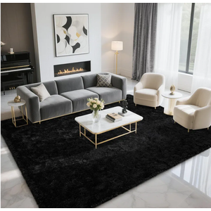 Fluffy Rugs for Living Room 5x8 Black, Washable Large Area Rugs for Bedroom Dining Table Office Kids Nursery Room, Washable Indoor Floor Carpets