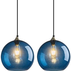 Blue Glass Pendant Lights Kitchen Island Lighting Globe Pendant Light Fixtures Modern Pendant Lighting for Kitchen Island Bedroom Living Dining Room Light Fixture(9.84in, 2-Pack)
