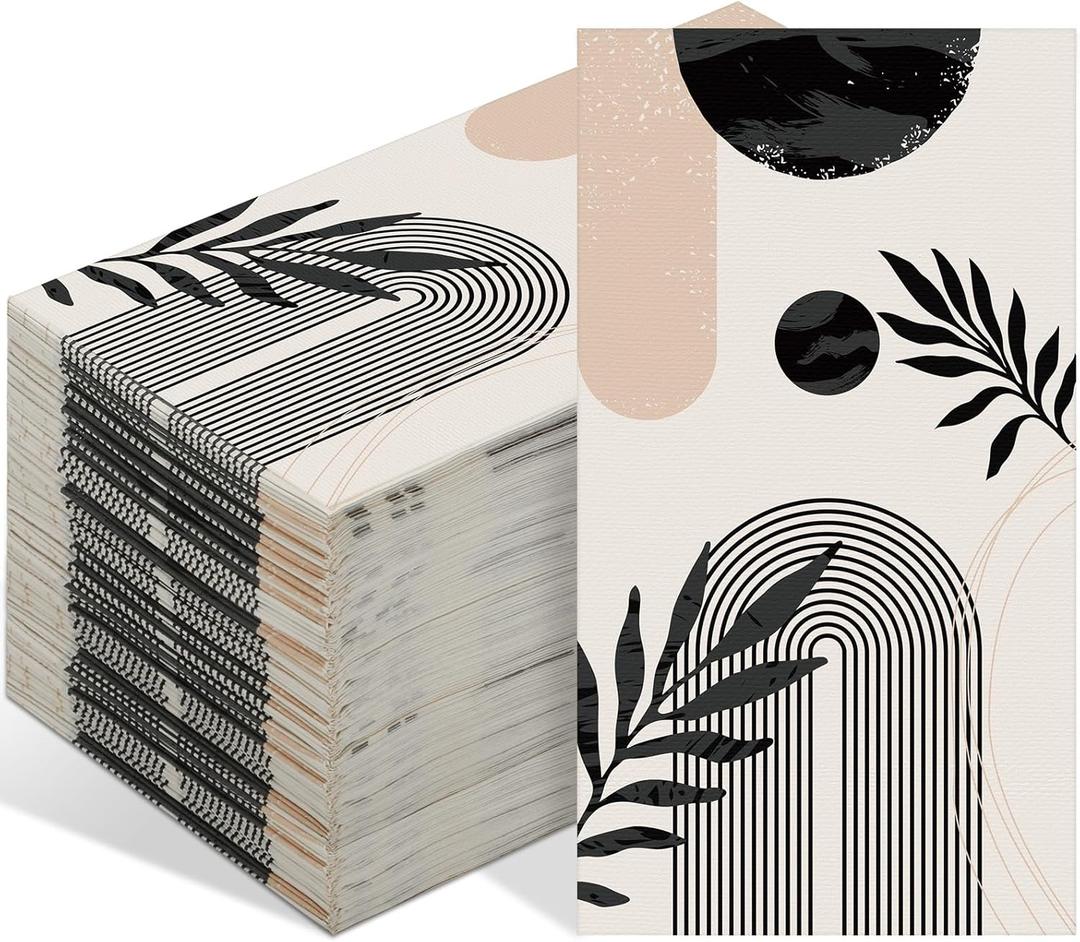 Tinlade Disposable Hand Napkins Guest Towels Disposable Bathroom Hand Napkins Guest Decorative Kitchen Towels for Party Dinners Wedding Bathroom(100 Pcs,Black Boho)
