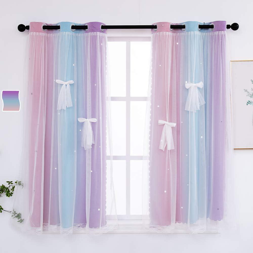 Yancorp Curtains for Girls Bedroom Kids Room Curtain Colorful Window Nursery Curtain 63 inches Length Room Darkening Grommet 2 Layers (Pink Purple, W34 X L63) (34"W x 63"L (Pack of 1), Pink Purple Green)