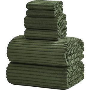 6-Piece Bath Towel Set(30"x60"), 2 Large Bath Towel Sheets, 2 Hand Towels and 2 Washcloths - Highly Absorbent Quick Dry Microfiber,Ultra Soft Towel Set for Bathroom (Olive Green)