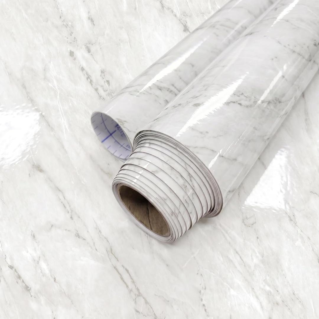 Extra-Thick Marble Contact Paper (High Gloss, Bianco White) 39.4" x 118.1"
