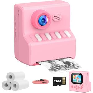 Kids Camera Instant Print Pink: HODDRCCN 32G Instant Print Camera for Kids -1080P HD - Christmas Birthday for Girls Age 3-12 - Ideal Toy for 3 4 5 6 7 8 9 10 11 12 Girls Boys