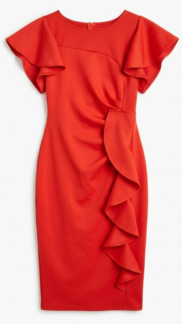 Red Midi Pencil Dress for Women Bodycon Wrap Ruched Design Dresses 3/4 Sleeve Knee Length Sheath Cocktail Party Wedding Guest Work Office Events, Small