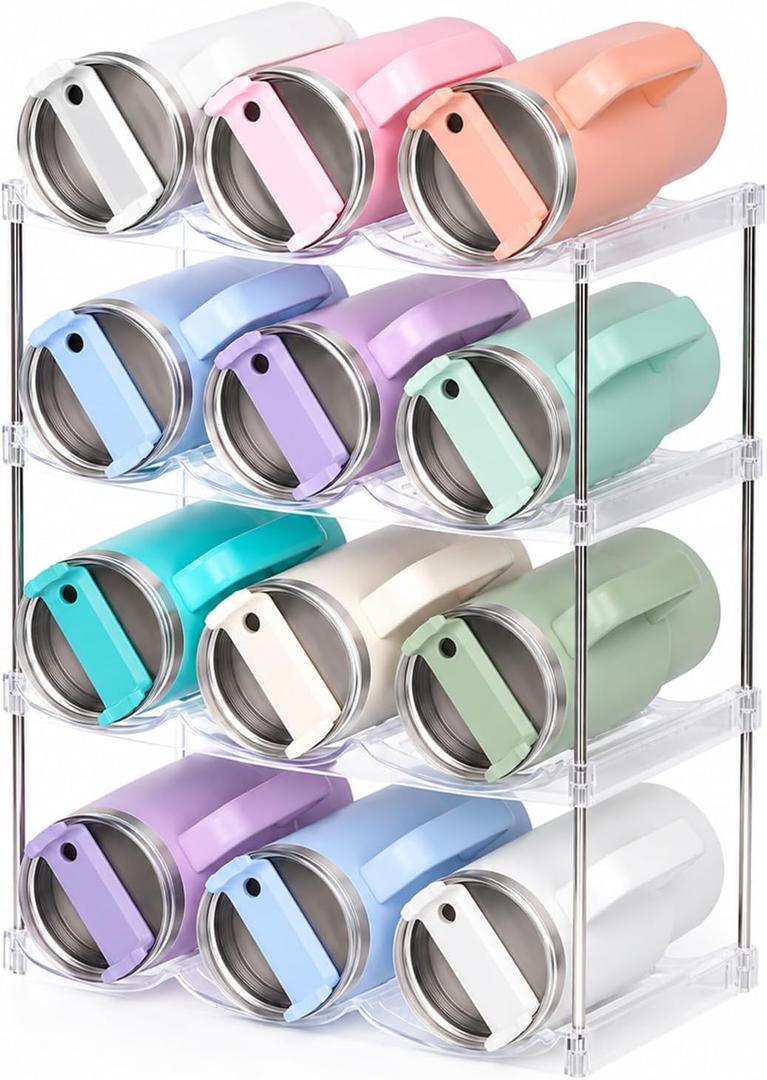 Stackable Water Bottle Organizer for Stanley 40 oz Tumbler, Large Compartment Water Bottle Holder for Cabinet, Clear Tumbler Organizer for Kitchen Countertop Pantry, 4 Pack