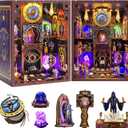 Book Nook Kit - Fantasy Tarot 3D Wooden Puzzle for Adults, Teens & Beginners, DIY Miniature Bookshelf Insert with LED Light, Mysterious Craft Gift for Model Builders