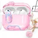 Clear Case for AirPods Pro 3 Case Cover with Safety Lock,Soft TPU Cover with Phone Stand & Cleaning Kit,Cute Bling Keychain for Women Girls-Clear Pink