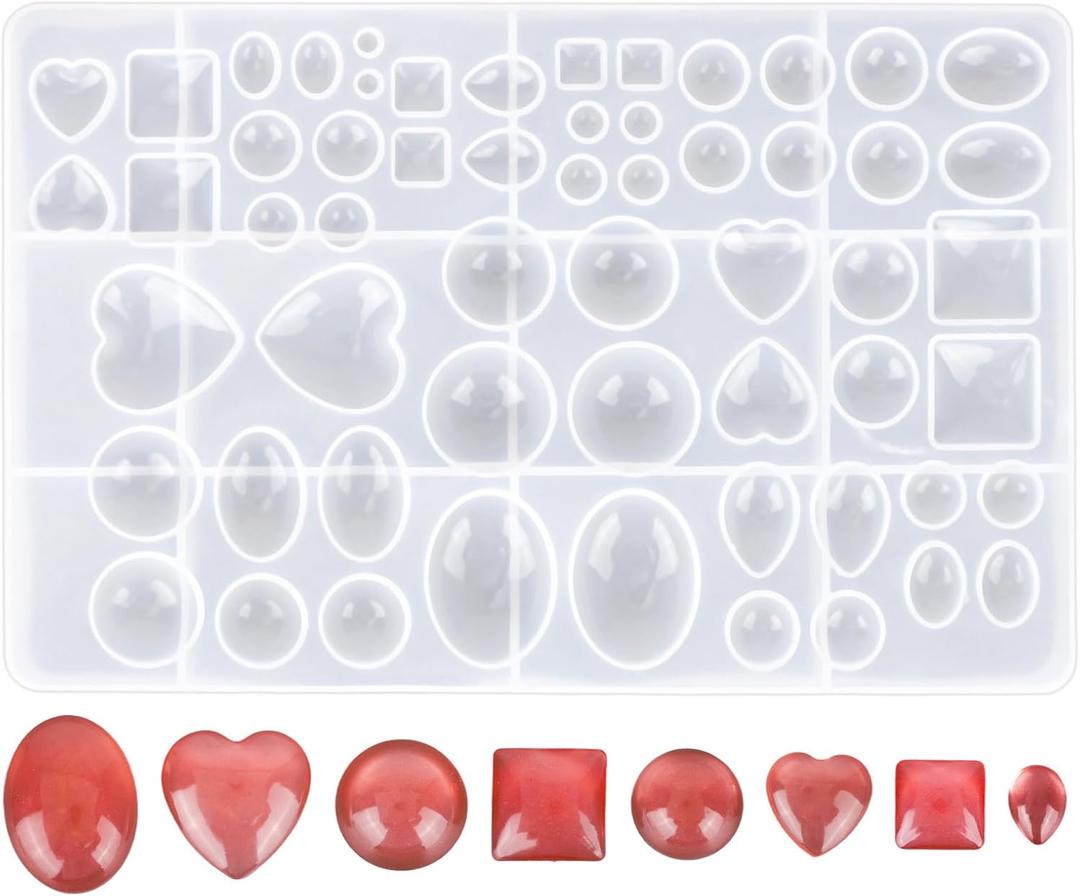 Penitue Resin Gem Molds, Multi-Purpose Silicone Molds Round Heart Teardrop Shape Resin Jewelry Making Kits for Earrings, Necklace, Pendants, Crafts