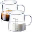 Honeydak 2 Pack 12oz Coffee Measuring Glass Cups Espresso Pitcher Heat Resistant Glass Coffee Measuring Cup Milk Frothing Pitcher Espresso Shot Glasses, Creamer Container, Microwave Dishwasher Safe