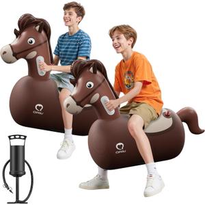 QPAU Infatable Bouncy Horse Toys 2 PCS with Hand Pump, Heavy Duty Giant Bouncy Pal, 220lbs Load Capacity, Ride On Bouncy Animal Hopper Toy, Indoor Outdoor Bouncers for Kids Girls Boys Ages 5+