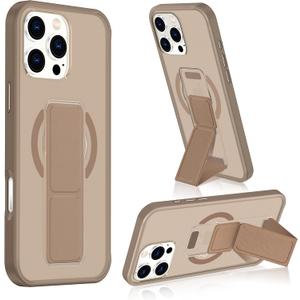 Designed for iPhone 16 Pro Max Case with Stand Hand Strap [Compatible with MagSafe][Shockproof Military Grade] Slim Translucent Matte Case for iPhone 16 Pro Max 6.9", Brown