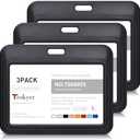 Teskyer 3 Pack Sliding ID Badge Holder, Heavy Duty Plastic ID Card Protector Case for Office School Badge Credit Cards Proximity Cards Driver’s Licenses and Passes, Horizontal Black