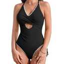 AI'MAGE Women One Piece Swimsuit 2025 Tummy Control Cutout Bathing Suit Wrap Tie Back Swimwear Shell Stitched Black S