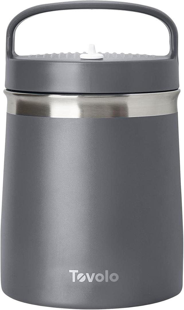 Tovolo Insulated Food Container 2 Quart Food Traveler Thermos for Hot Food and Cold Food Stainless Steel Double Wall Vacuum Insulated Spill Proof Airtight Lid Dishwasher Safe BPA Free Charcoal Gray