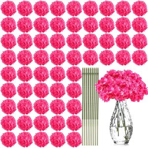 Yunsailing 100 Pcs Artificial Hydrangea Flowers Hydrangea Flower Heads with Stems Silk Faux Hydrangea Flowers for Wedding Centerpiece Fake Bouquet Home Indoor Garden Party Decoration (Rose Red)